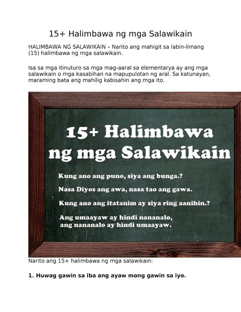 20 halimbawa ng salawikain|[Expert Verified] 20 halimbawa ng salaw.